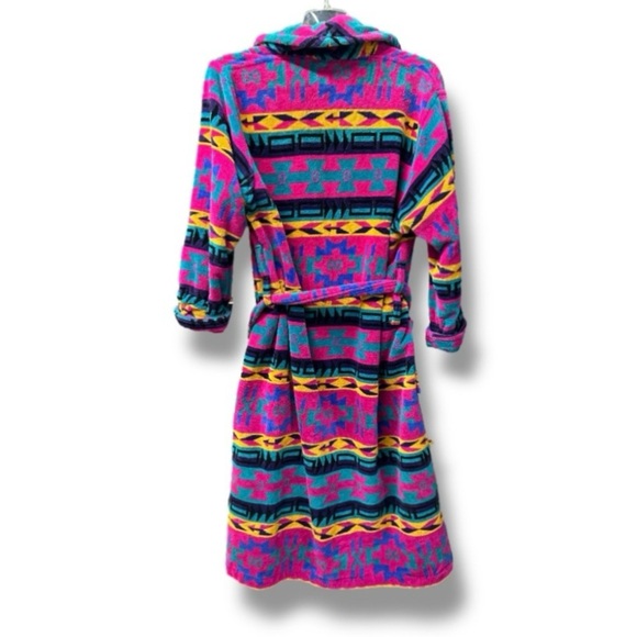 Vintage 90s TJ Lawford Colorful Southwestern Terry Robe Unisex Size Medium Aztec - Picture 2 of 16